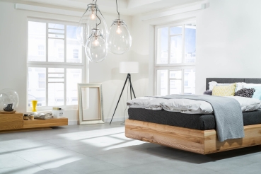BOXSPRING łóżko designerskie z litego drewna z tapicerowanym zagłówkiem